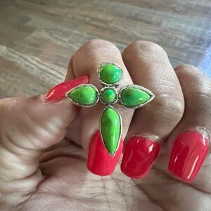 Lime Green Turquoise Cross Women’s Ring-NWT